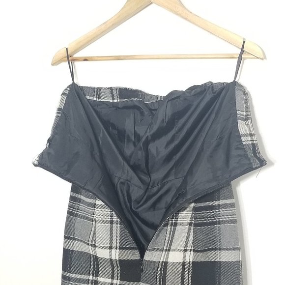 Dynamite Gray Black Plaid Strapless Mini Dress Pocket Wool Blend Zipper Back Y2K - Picture 7 of 9